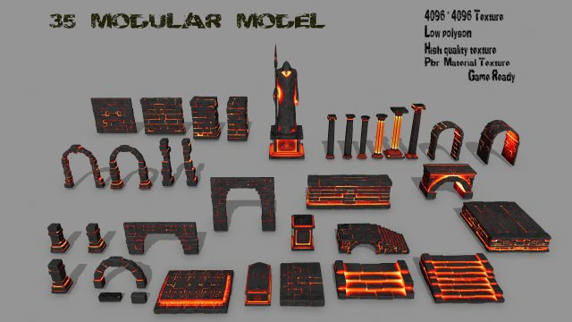 Lava ruin set 3D Model .c4d .max .obj .3ds .fbx .stl .blend