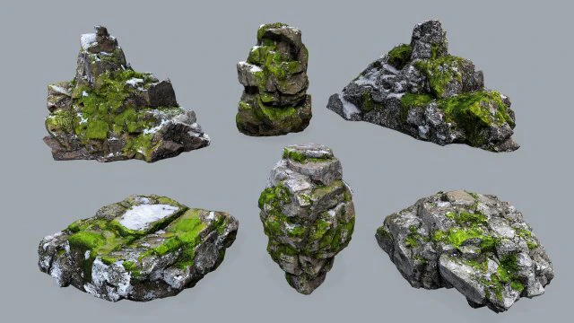 Снежные камни 3D Модель .c4d .max .obj .3ds .fbx .stl .blend 