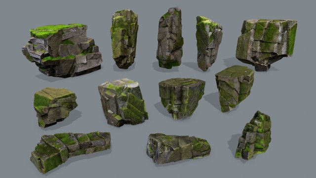 Mossy rocks Modello 3D .c4d .max .obj .3ds .fbx .stl .blend 