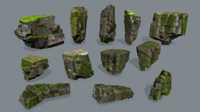 Mossy rocks 3D Model .c4d .max .obj .3ds .fbx .stl .blend 