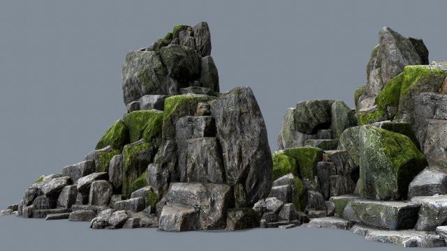 Mossy cliff rocks 3D 模型 .c4d .max .obj .3ds .fbx .stl .blend 