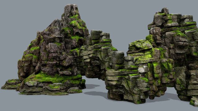 Mossy rocks Model 3D .c4d .max .obj .3ds .fbx .stl .blend 