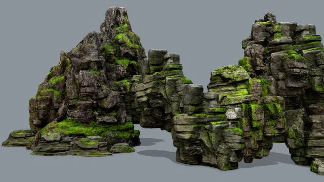 Mossy rocks 3D Model .c4d .max .obj .3ds .fbx .stl .blend 