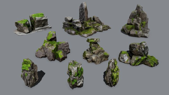Mossy rocks 3D Модель .c4d .max .obj .3ds .fbx .stl .blend