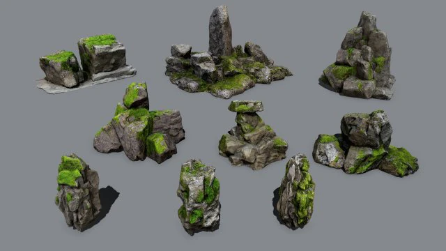 Mossy rocks 3D Model .c4d .max .obj .3ds .fbx .stl .blend 