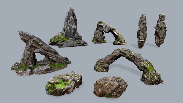 Mossy rocks 3D मॉडल .c4d .max .obj .3ds .fbx .stl .blend