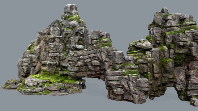 Mossy rocks 3D Model .c4d .max .obj .3ds .fbx .stl .blend 