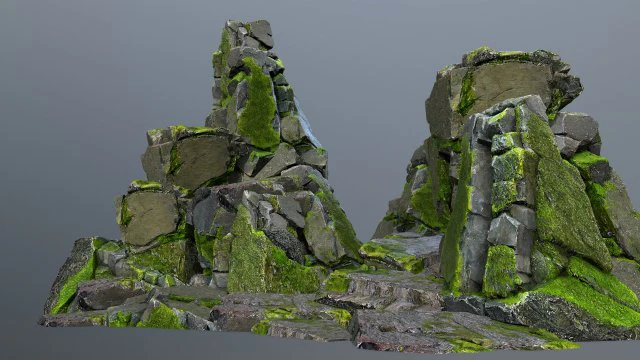 Mossy rocks 3D Model .c4d .max .obj .3ds .fbx .stl .blend 