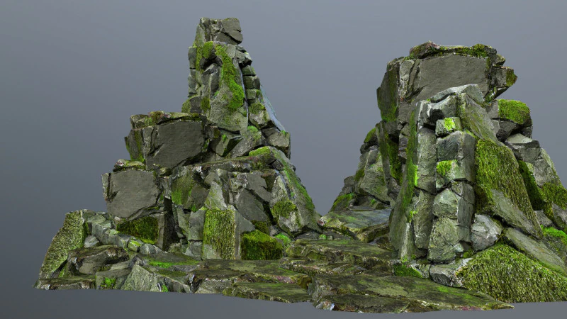 长满青苔的岩石 3D 模型 .c4d .max .obj .3ds .fbx .stl .blend 