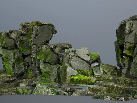 长满青苔的岩石 3D 模型