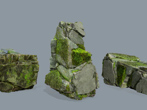 长满青苔的岩石 3D 模型