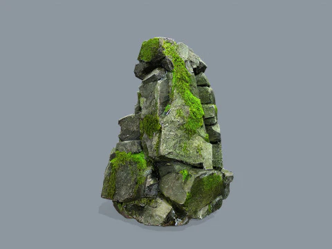 长满青苔的岩石 3D 模型