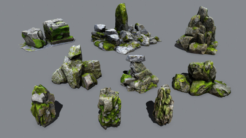 Mossy rocks 3D Model .c4d .max .obj .3ds .fbx .stl .blend