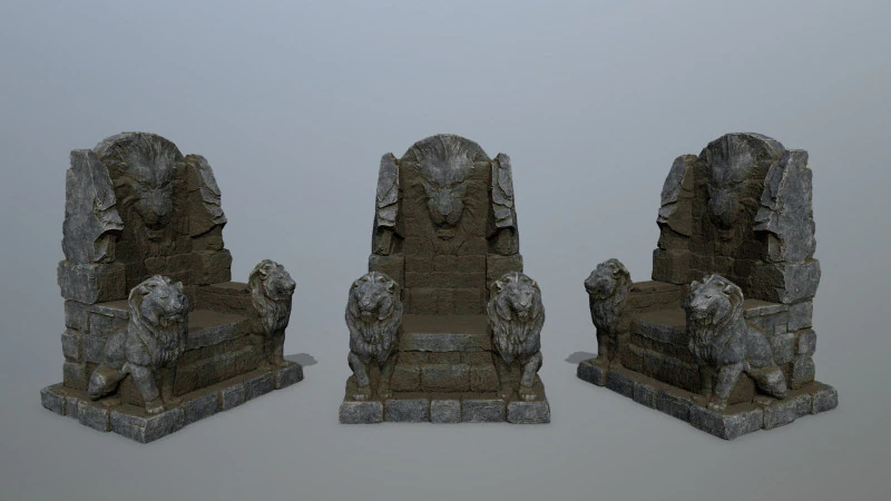 Lion Stone Throne 3D Model .c4d .max .obj .3ds .fbx .stl .blend 