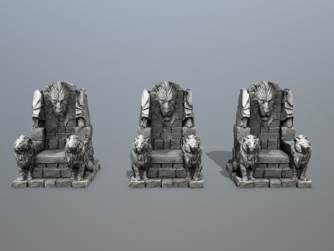 Lion Stone Throne Modelo 3D