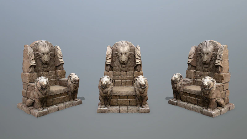 Lion Stone Throne 3D Model .c4d .max .obj .3ds .fbx .stl .blend