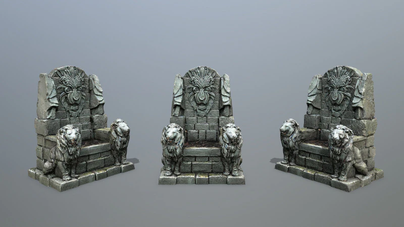 Lion Stone Throne 3D Model .c4d .max .obj .3ds .fbx .stl .blend 