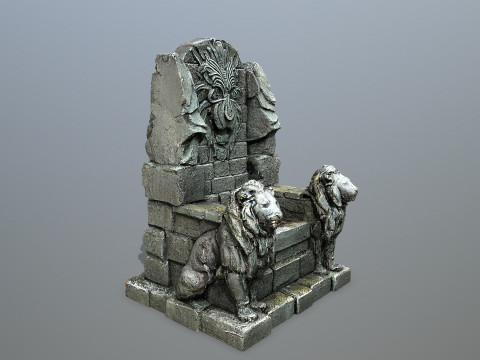 Lion Stone Throne Modelo 3D