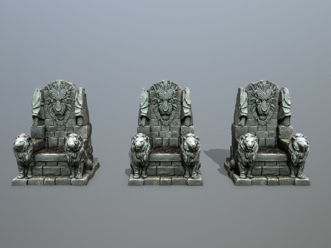 Lion Stone Throne Modelo 3D
