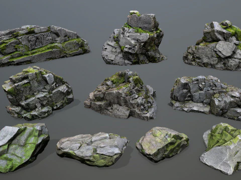Mossy cliff rocks 3D Model