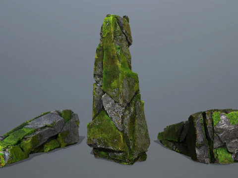 Mossy forest river stones 3D Model