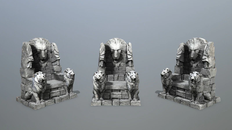 Lion Stone Throne 3D Model .c4d .max .obj .3ds .fbx .stl .blend 