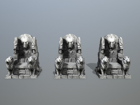 Lion Stone Throne Modelo 3D