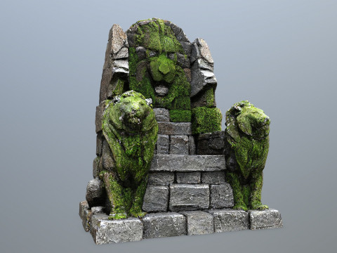 Lion Stone Throne Modelo 3D