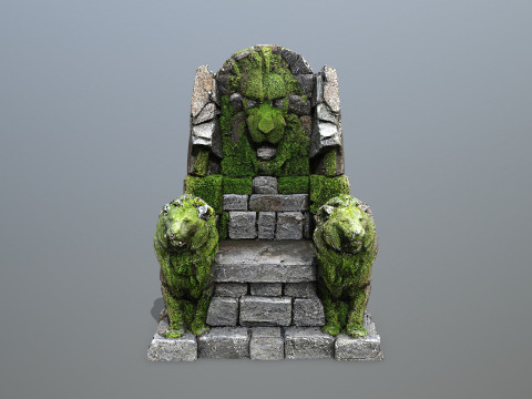 Lion Stone Throne Modelo 3D