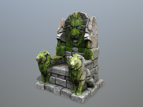 Lion Stone Throne Modelo 3D