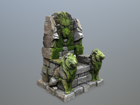 Lion Stone Throne Modelo 3D