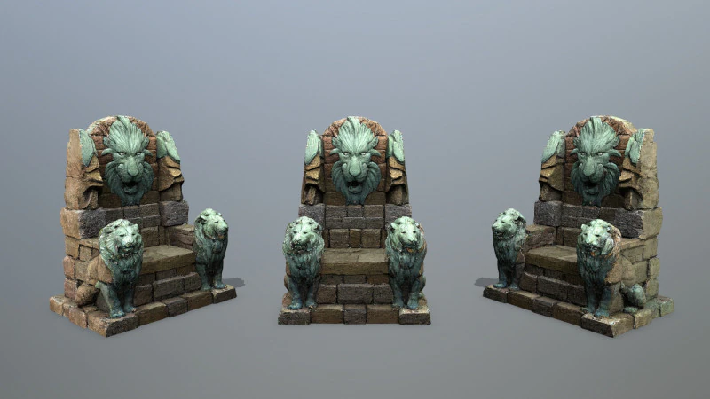 Lion Stone Throne 3D Model .c4d .max .obj .3ds .fbx .stl .blend 