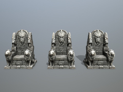Lion Stone Throne Model 3D