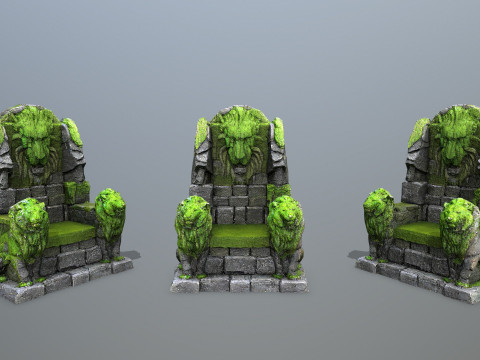 Lion Stone Throne Model 3D