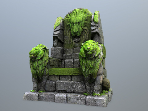 Lion Stone Throne Model 3D