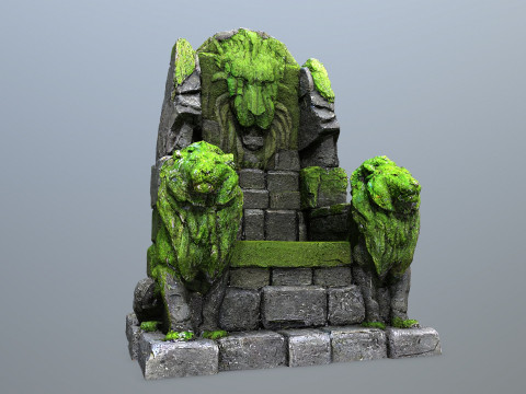 Lion Stone Throne Model 3D