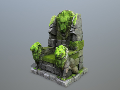 Lion Stone Throne Model 3D