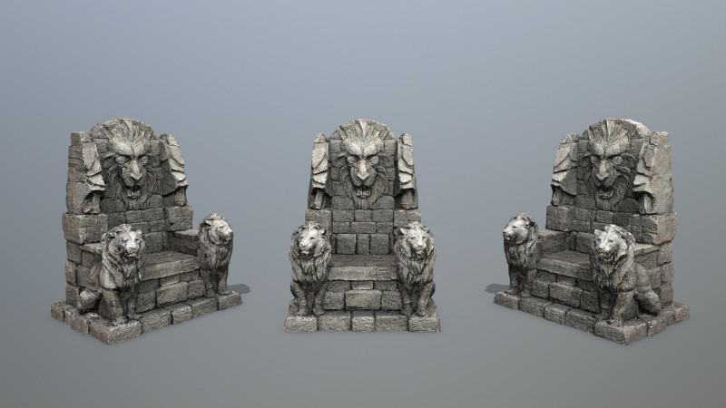 Lion Stone Throne 3D Model .c4d .max .obj .3ds .fbx .stl .blend 