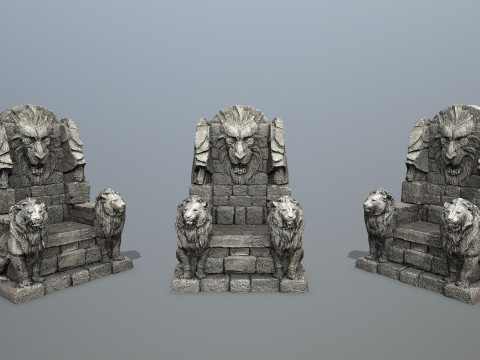 Lion Stone Throne Modelo 3D