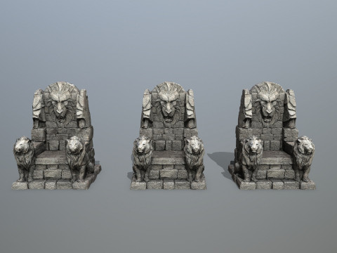 Lion Stone Throne 3D Model