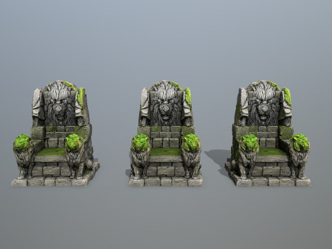 Lion Stone Throne 3D 모델