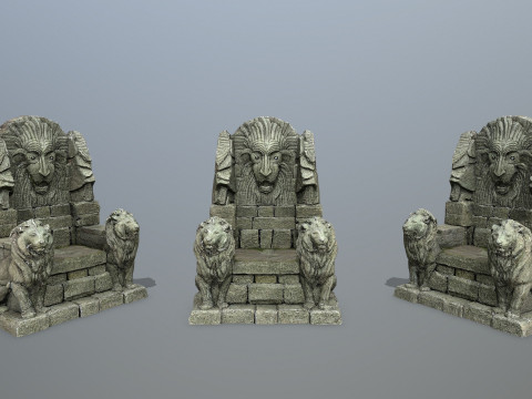 Lion Stone Throne Modèle 3D