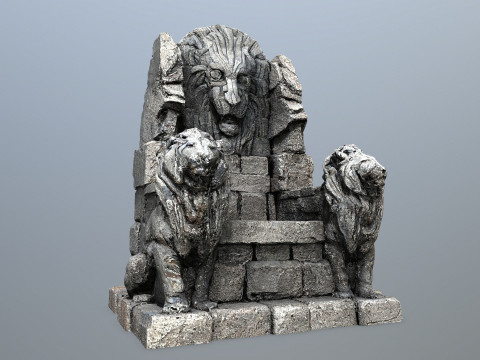 Lion Stone Throne 1 3D Model