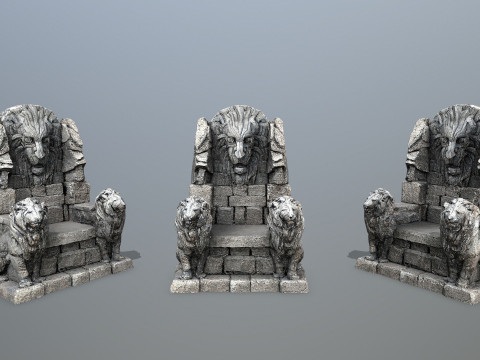Lion Stone Throne 1 3D Model