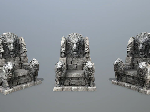 Lion Stone Throne 1 3D Model