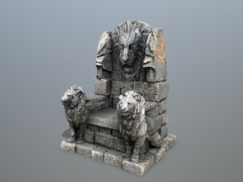 Lion Stone Throne 1 3D Model