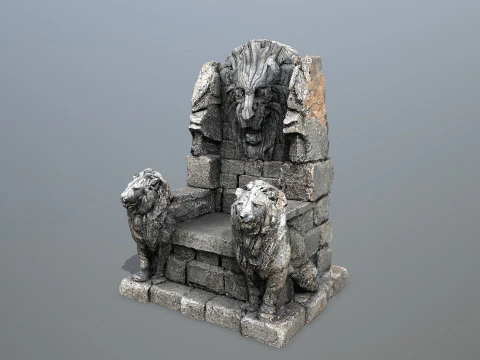 Lion Stone Throne 1 3D Model