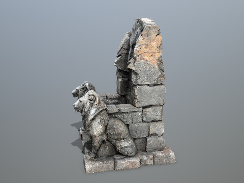 Lion Stone Throne 1 3D Model