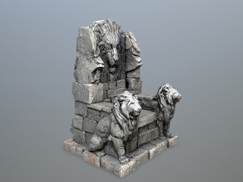 Lion Stone Throne 1 3D Model