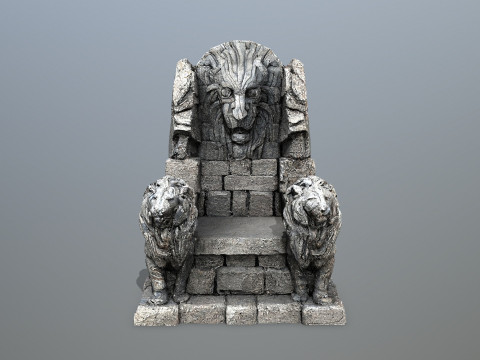 Lion Stone Throne 1 3D Model